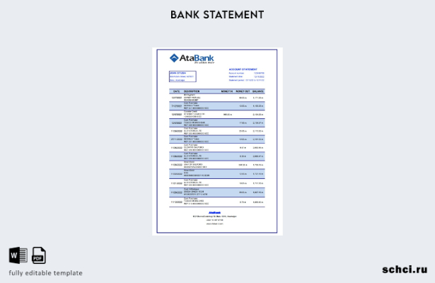 цифровая загрузка шаблона Excel банковской выписки AtaBank Азербайджана
